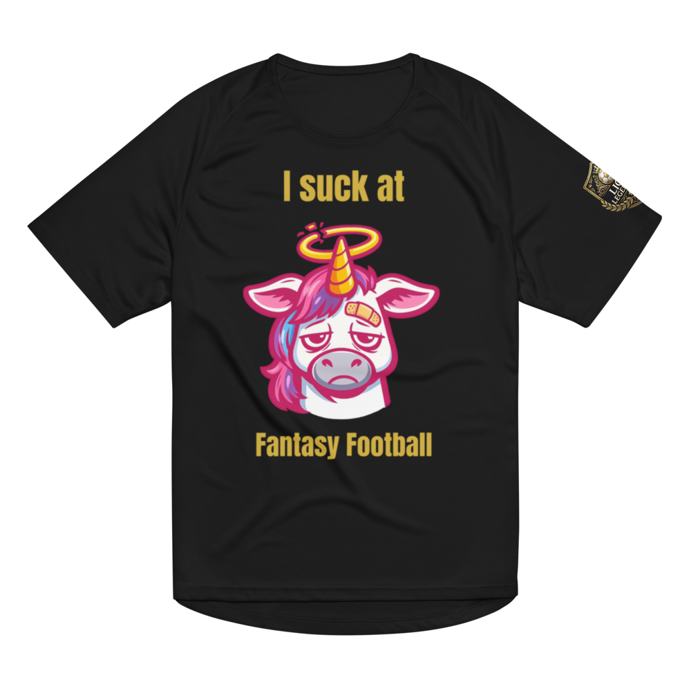 Fantasy Football Straftrikot mit weinendem Einhorn und I suck at Fantasy Football Schriftzug – Vorderansicht