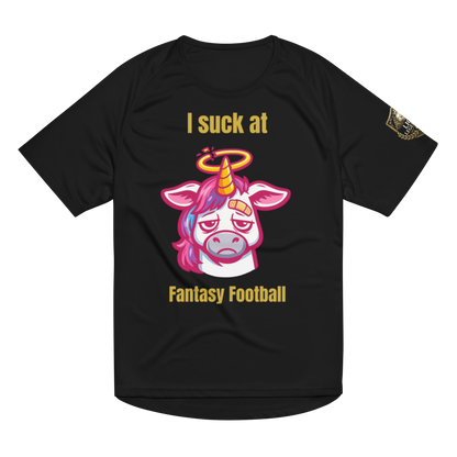 Fantasy Football Straftrikot mit weinendem Einhorn und I suck at Fantasy Football Schriftzug – Vorderansicht
