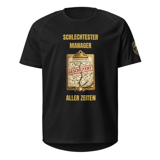 Fantasy Football Straftrikot Schlechtester Manager aller Zeiten mit gescheitertem Transferplan-Motiv – Vorderansicht