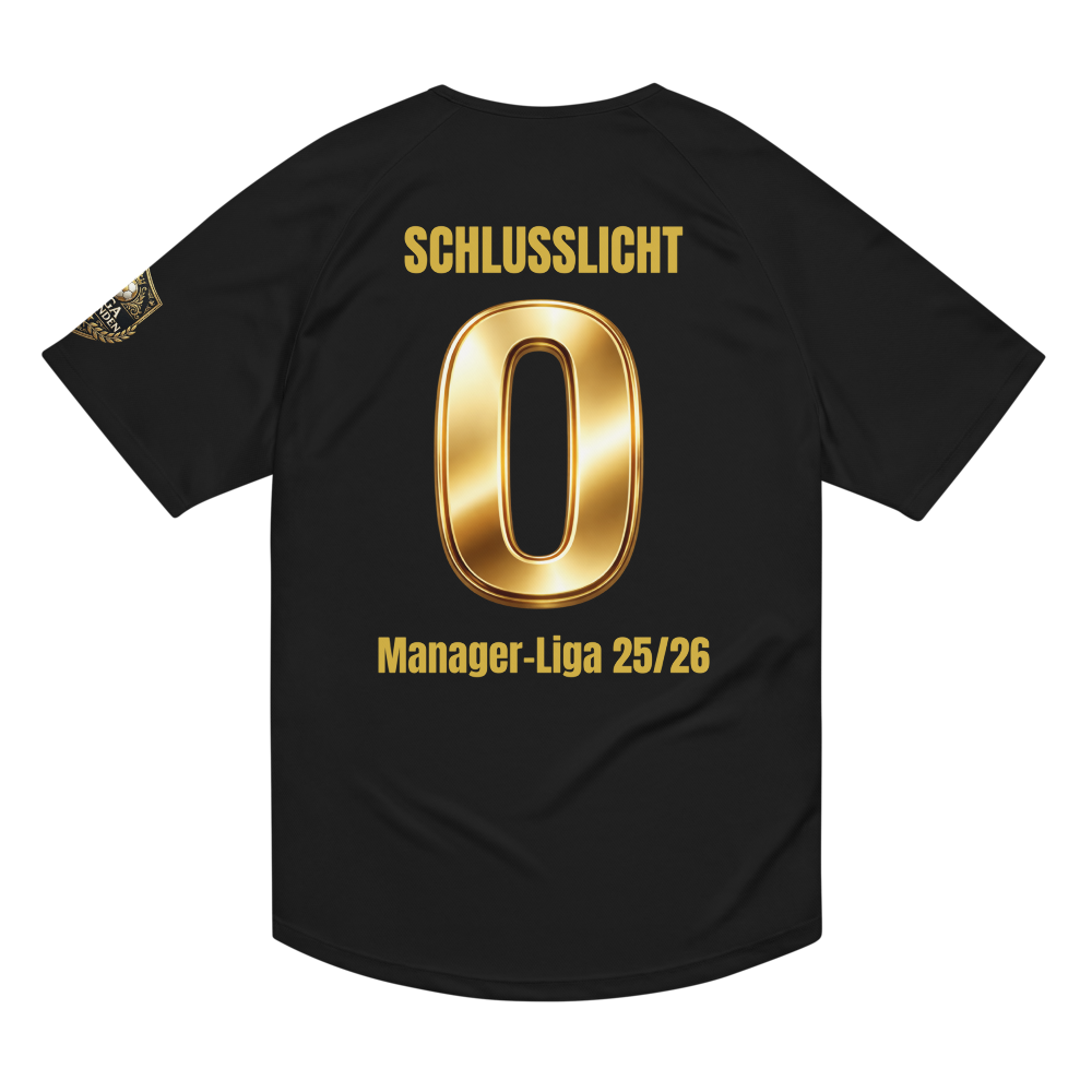 Fantasy Football Straftrikot Rückseite – unvergessen schlecht Schriftzug auf schwarzem Sport-Trikot