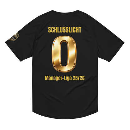 Rückseite des Straftrikots mit goldenem Schlusslicht Schriftzug, Rückennummer 0 und Manager-Liga 25/26
