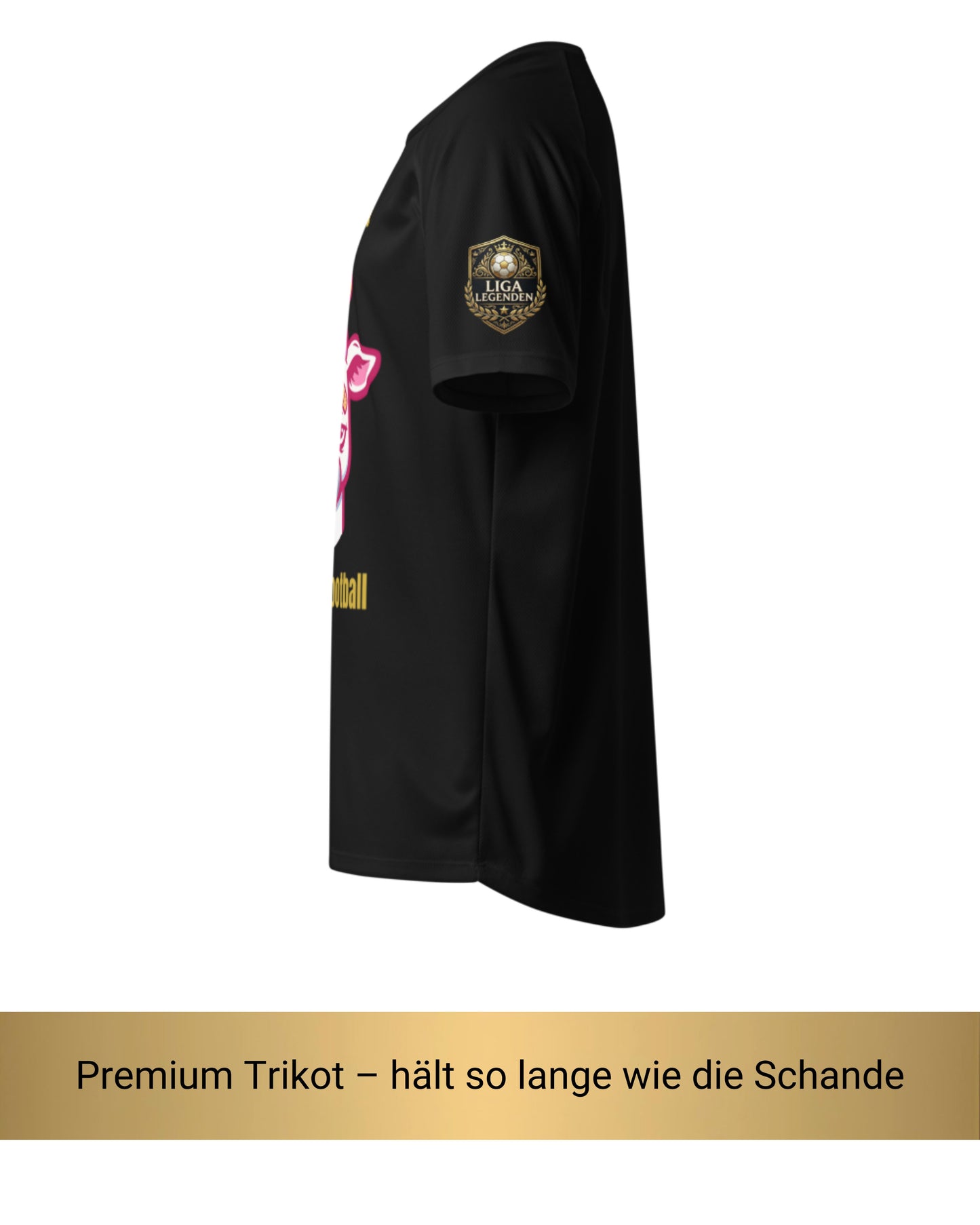 Fantasy Football Straftrikot Seitenansicht mit Liga Legenden Badge am Ärmel und DTF-Druckdetail