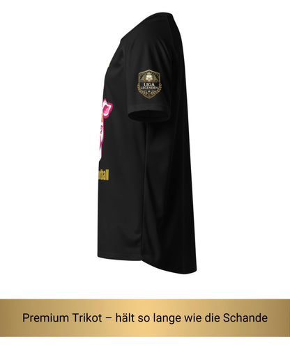 Fantasy Football Straftrikot Seitenansicht mit Liga Legenden Badge am Ärmel und DTF-Druckdetail